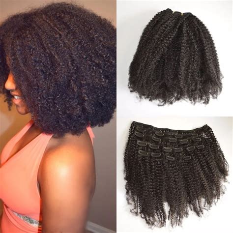 C A B C Afro Kinky Curly Clip In Human Hair Extensions Natural Black Indian Curly Hair Clip