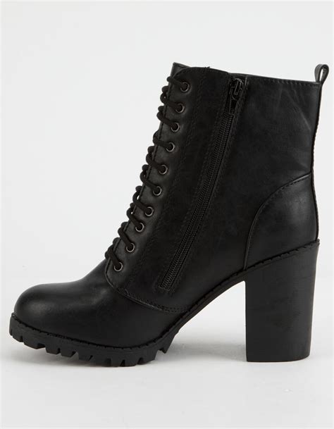 Soda Malia Black Womens Heeled Combat Boots Black Tillys