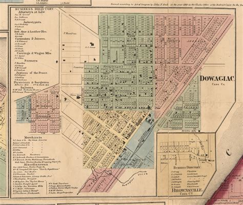 Dowagiac Village, Michigan 1860 Old Town Map Custom Print - Cass Co