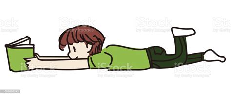 Llustration Of A Boy Lying Down And Reading A Book Stock Illustration