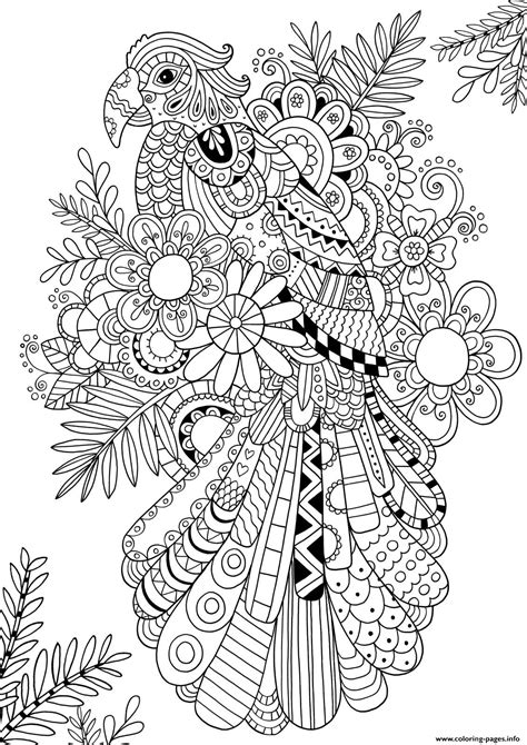 Zentangle Parrot Adult Coloring Page Printable