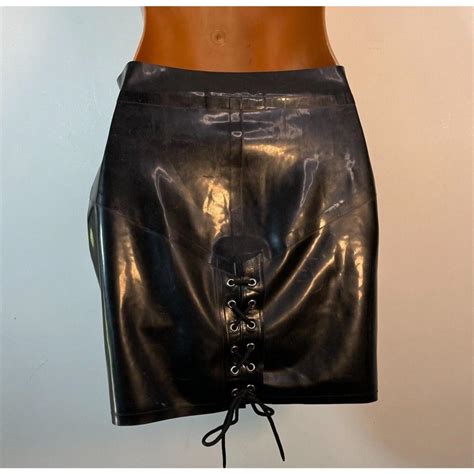 Bondinage Black Latex Lace Up Mini Skirt Goth Sexy Depop