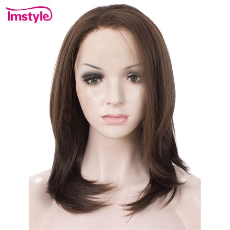 Imstyle Straight Chestnut Brown Wig Medium Length Lace Front Wigs For