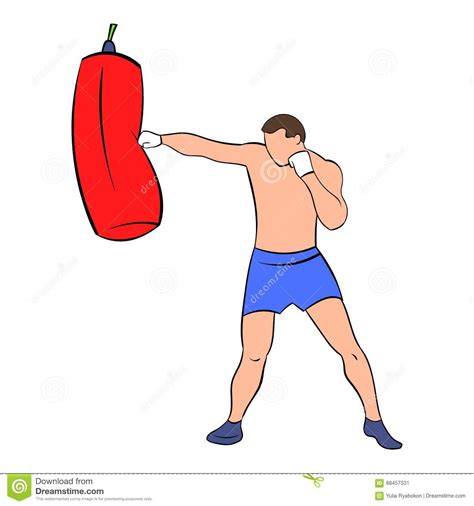 Boxer Hitting The Punching Bag Icon Cartoon Stock Vector Illustration