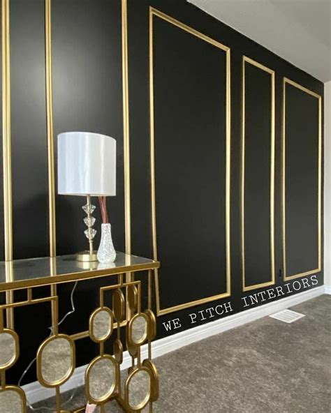 Black And Gold Accent Wall Black And Gold Living Room Gold Trim