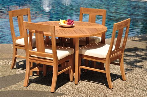 Grade A Teak Dining Set 4 Seater 5 Pc 48 Round Butterfly Table And 4