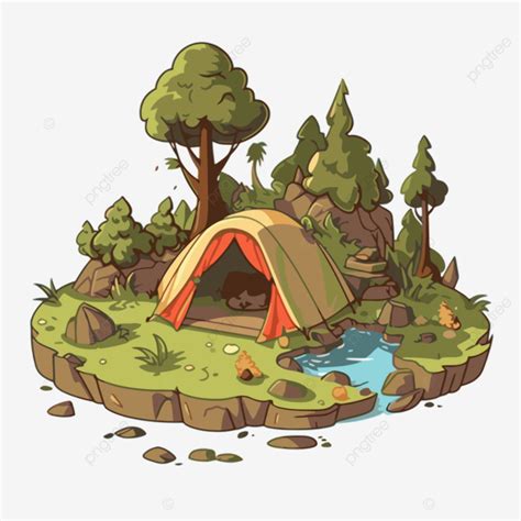 Campground Clipart Cartoon Island With A Camp Surrounded By Tent Vector