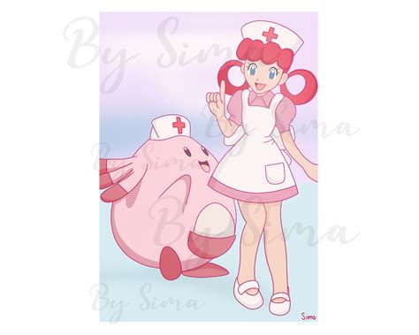 Pokémon Illustration Nurse Joy With Chansey Print Pokémon Etsy