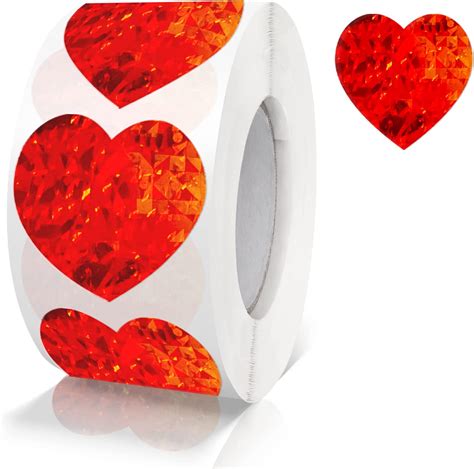 Red Heart Stickers Roll 15 Inch Valentines Day Glitter Love Shape
