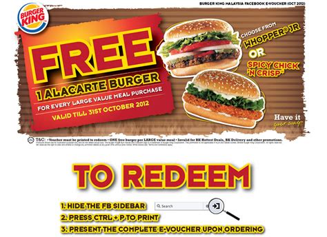 Burger king e special deals food beverages fast in malaysia. I Love Freebies Malaysia: Promotions > Burger King FREE 1 ...