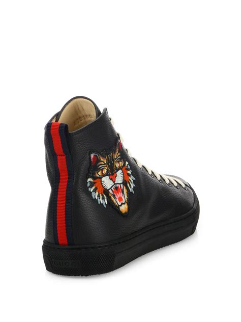 Lyst Gucci Major Tiger Ufo Embroidered Leather High Top Sneakers In Black