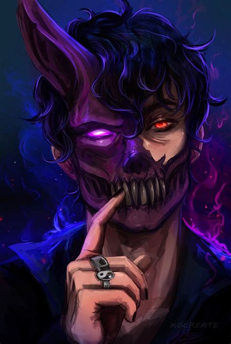 Anime Male Guy Boy Demon Corpse Husband Fanart Monster Horns Purple