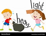 Opposite adjectives heavy and light Royalty Free Vector