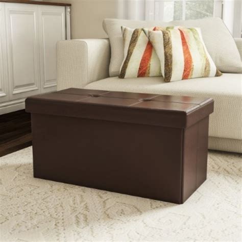 Hastings Home Large Foldable Storage Bench Ottoman Tufted Faux Leather