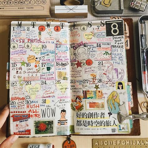An Open Notebook Covered In Lots Of Different Types Of Stickers And