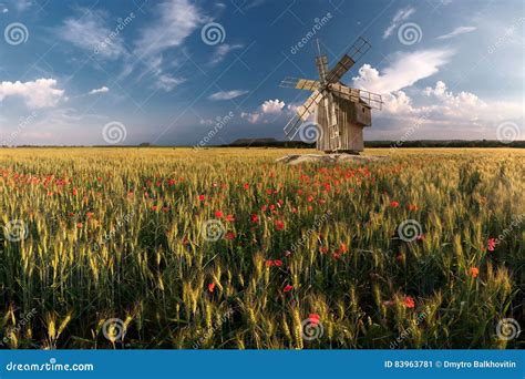 Old Windmill On Wheat Field Stock Image Image Of Field Rural 83963781