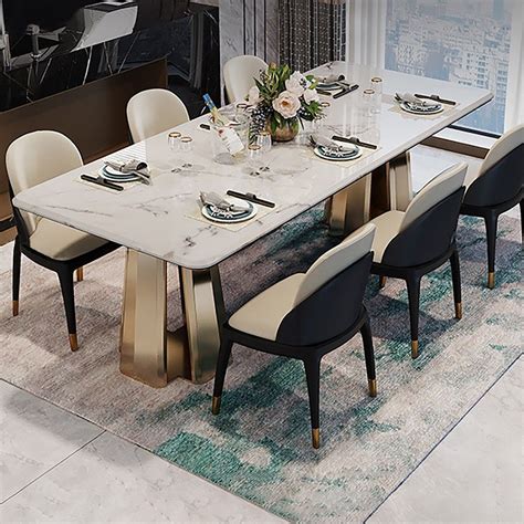 709 Rectangular Dining Table Faux Marble Top Double Pedestal