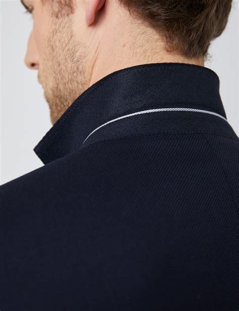 Wool Mens Single Breasted Blazer With Double Back Vent In Navy Hawes Curtis UK