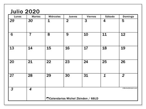 Calendario Julio 2020 66ld Michel Zbinden Es