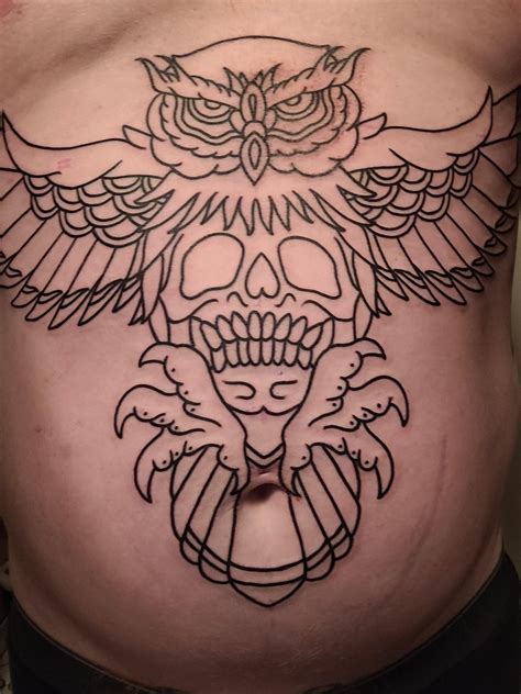 Outline Of A Traditional Owl On Stomach Blackwater Ink In Niles Oh R