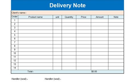 Excel Of Delivery Notexls Wps Free Templates