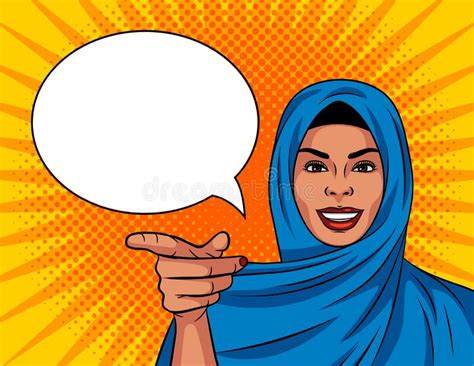 Muslim Woman In A Traditional Scarf And Glasses Is Pointing Finger Up Stock Illustration