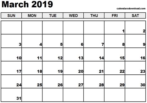 2019 Calendar March Printable Qualads