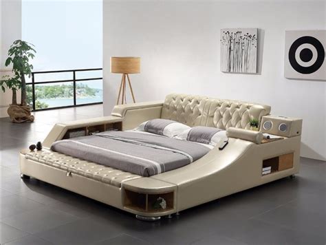 Special Price Genuine Leather Bed Frame Soft Beds Massager Storage Safe