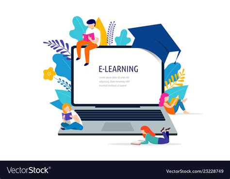 E Learning Concept Big Laptop Royalty Free Vector Image