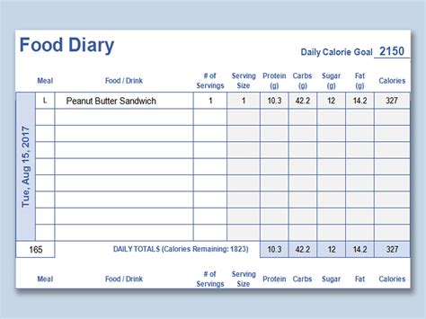 Excel Of Daily Food Diaryxlsx Wps Free Templates