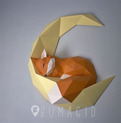 Лиса Papercraft Fox Pepakura 3d Low Poly Paper Sculpture Diy Etsy