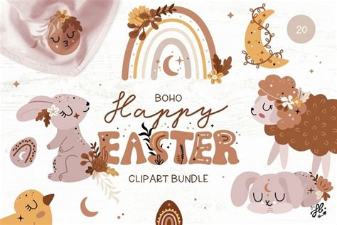 Cute Boho Easter Clipart Bundle
