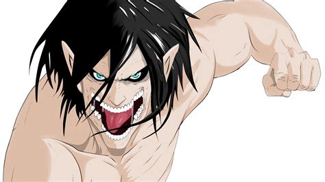 Anime, attack on titan, eren yeager, one person, night, black background. Attack On Titan Angry Eren Yeager Without Shirt With Green ...