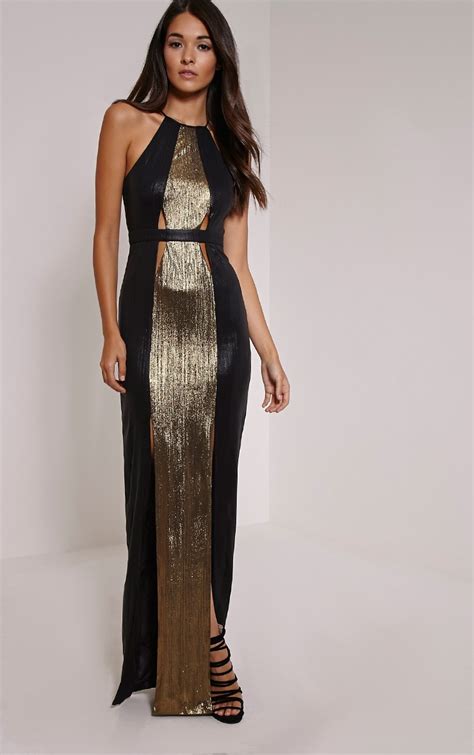 Lucinde Gold Metallic Maxi Dress Dresses Prettylittlething Ie