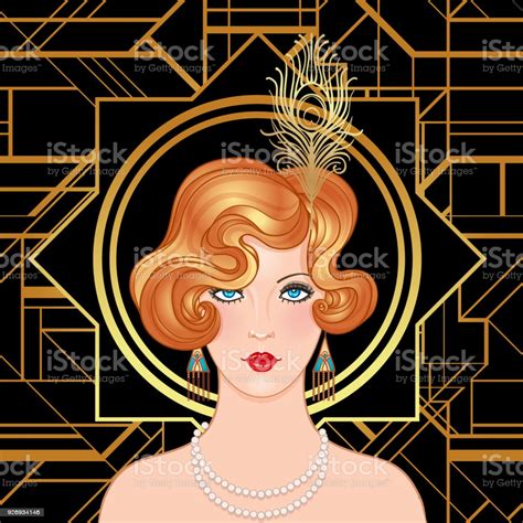Flapper 20s Epoque Beautiful Girl In Art Deco Style Stock
