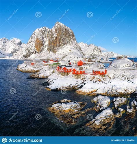 Fantastic Winter View On Hamnoy Village And Festhaeltinden Mountain On