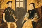 Philip II, king of Spain from 1556, seated with Queen Mary I of England ...