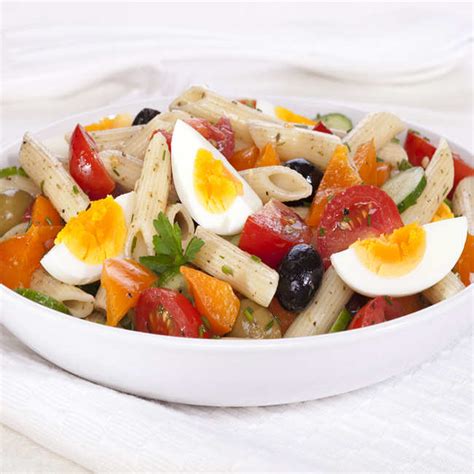 Tender noodles, egg whites, chopped onion and celery are tossed in a flavorful creamy salad dressing made from mayo, mustard, and egg yolks and of course, topped off with colorful paprika. Egg Pasta Salad Recipe: How to Make Egg Pasta Salad