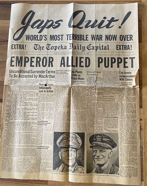 Japs Quit Topeka Kansas Wednesday August 15 1945 Newspaper Ebay