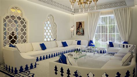Luxury Traditional Arabic Seating In White And Blue Color And Arabic