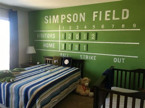 My Sons Vintage Baseball Themed Room Custom Painted Scoreboard Wall