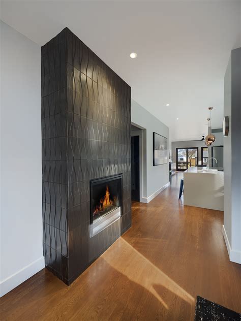 Hammersmith Custom Fireplace Sleek Textured Black Tile Home