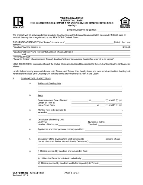 Lease agreement and rental agreement forms are among the most popular. Free Virginia Association of Realtors Residential Lease Agreement - PDF - eForms