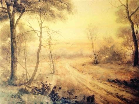 Original Antique Watercolor Painting Beautiful Signed Landscape Sunrise