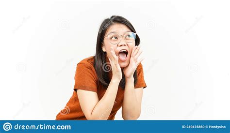Shouting Out Loud With Hands Over Mouth Of Beautiful Asian Woman