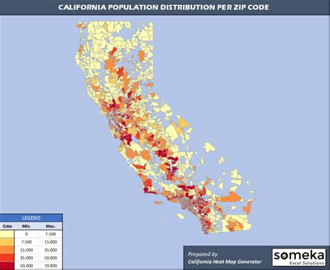 California Zip Code Map And Population List In Excel