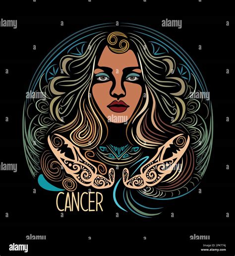 Cancer Zodiac Sign Beautiful Girl Hand Drawn Art Stock Vector Image