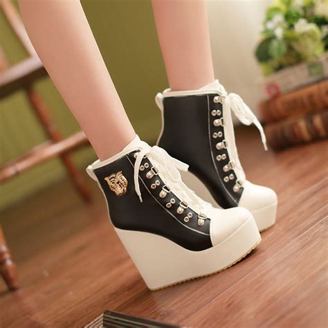 women s buckle lace up wedge high heels platform boots sneakers shoes plus size on luulla