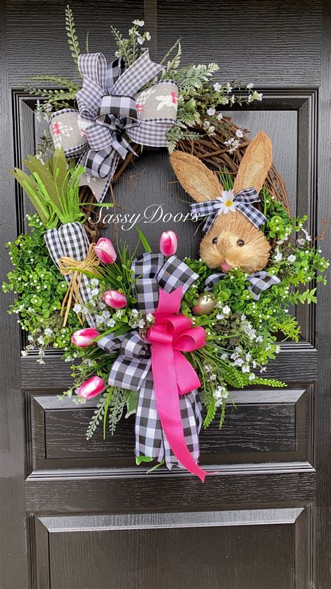 Buffalo Plaid Easter Wreath Easter Bunny Easter Wreath For Front Door