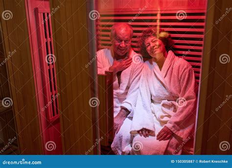 Senior Couple Relaxes In The Steam Sauna Stock Image Image Of Smile